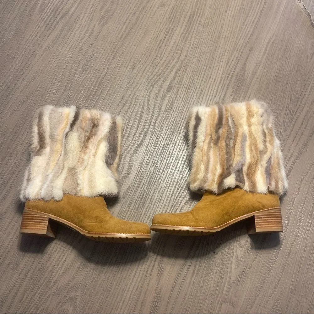 Stuart Weitzman Blizzard Genuine Mink and Suede Boots Cottagecore Prarie Sz 5.5 - Picture 3 of 11